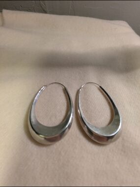 Sterling Silver Teardrop Hoop Earrings - Silver